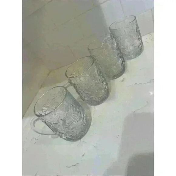 Princess House Fantasia Mugs Cups Poinsettia Crystal Clear Glass Coffee Set of 4 - Picture 2 of 13